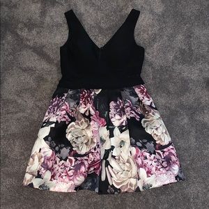 FLORAL/BLACK HOMECOMING DRESS MESH CUTOUT